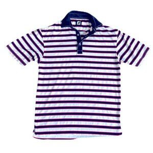 Footjoy Polo Shirt Mens Medium White Blue Performance Golf Wicking Spandex